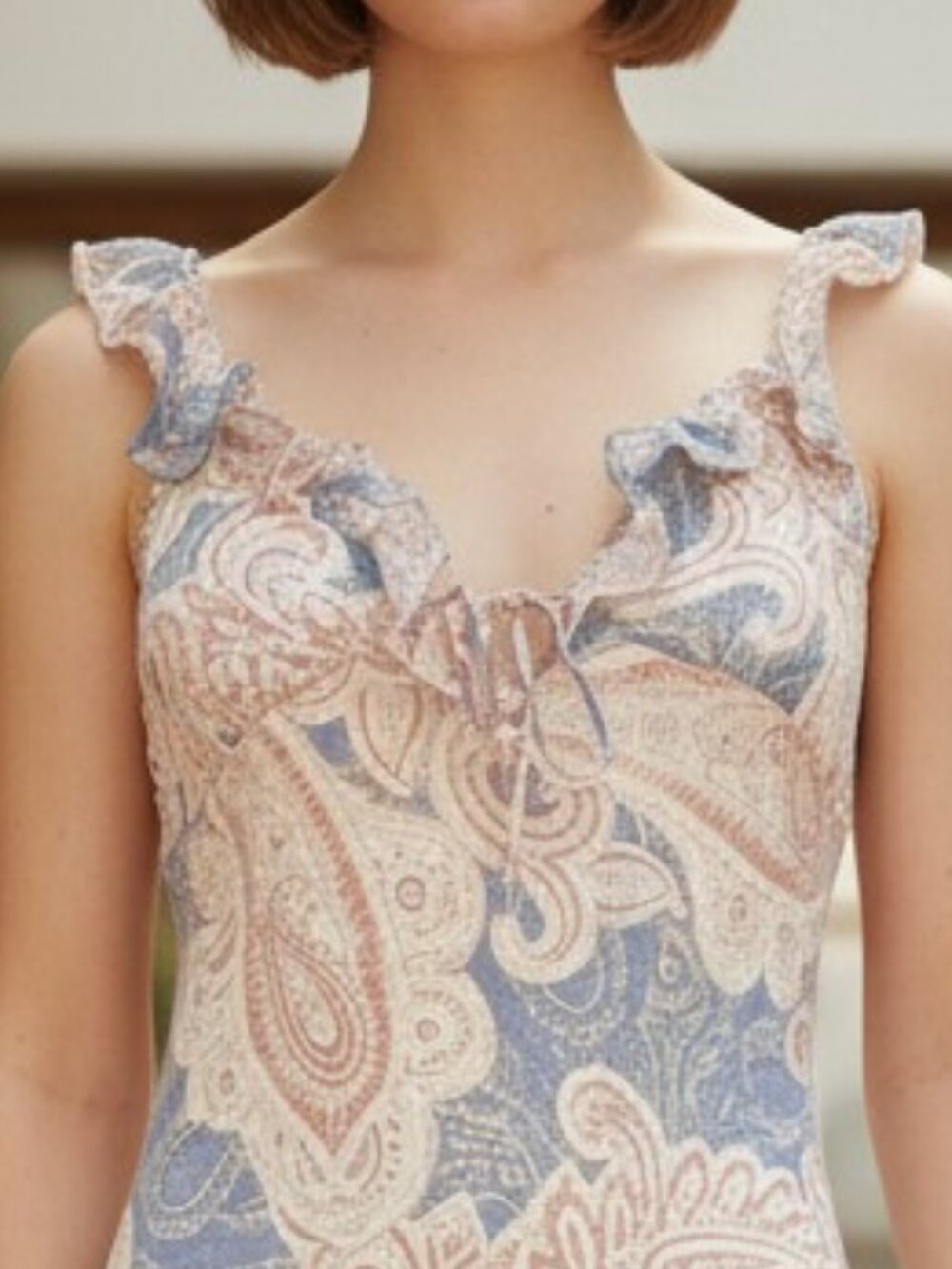 Thirty Thirty Paisley Ruffle V-Neck Maxi Dress M NWT - Picture 4 of 10